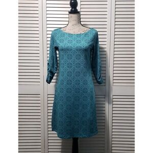 Lola by AGF Sporty Athletic Dress Women's Small Teal Geometric 3/4 Ruched Sleeve